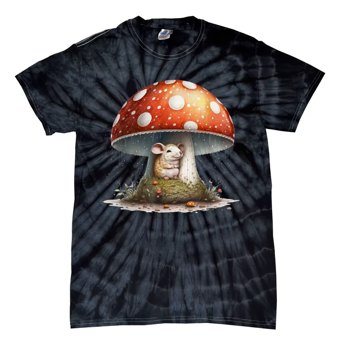 Cute Mouse Under A Mushroom In The Rain Tie-Dye T-Shirt