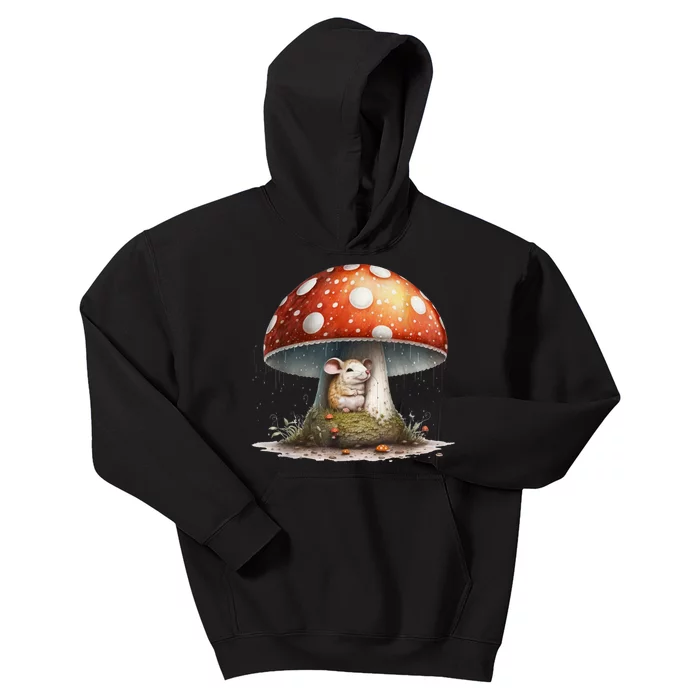 Cute Mouse Under A Mushroom In The Rain Kids Hoodie