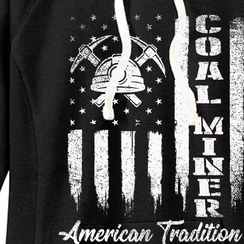 Coal Miner Usa Flag Patriotic Underground Mining Laborer Women's Fleece Hoodie