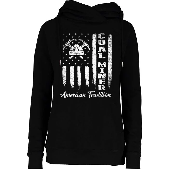 Coal Miner Usa Flag Patriotic Underground Mining Laborer Womens Funnel Neck Pullover Hood