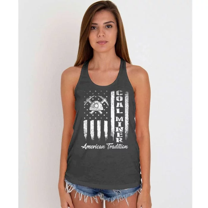 Coal Miner Usa Flag Patriotic Underground Mining Laborer Women's Knotted Racerback Tank