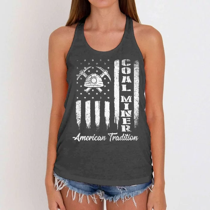 Coal Miner Usa Flag Patriotic Underground Mining Laborer Women's Knotted Racerback Tank