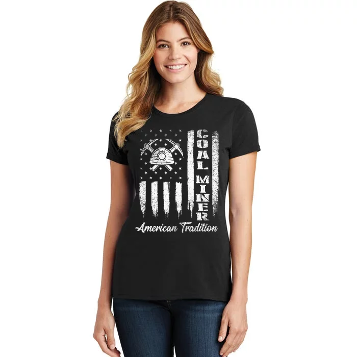 Coal Miner Usa Flag Patriotic Underground Mining Laborer Women's T-Shirt