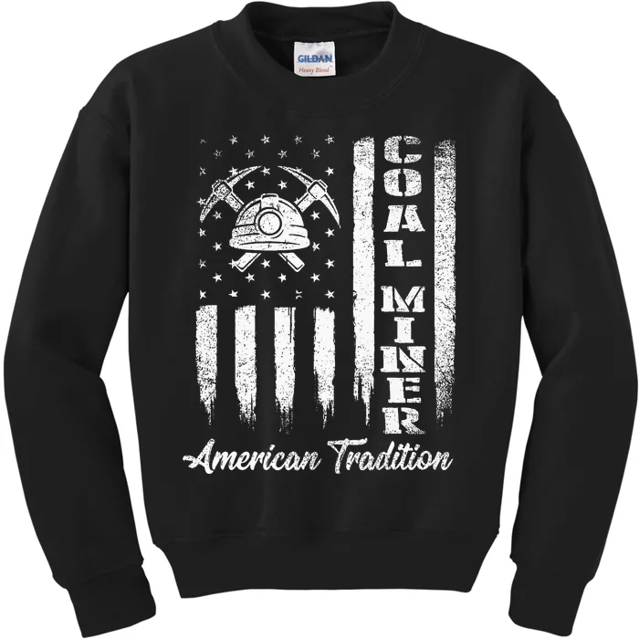 Coal Miner Usa Flag Patriotic Underground Mining Laborer Kids Sweatshirt