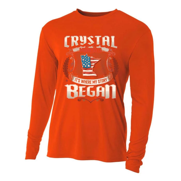 Crystal Minnesota Usa Flag Independence Day Gift Cooling Performance Long Sleeve Crew