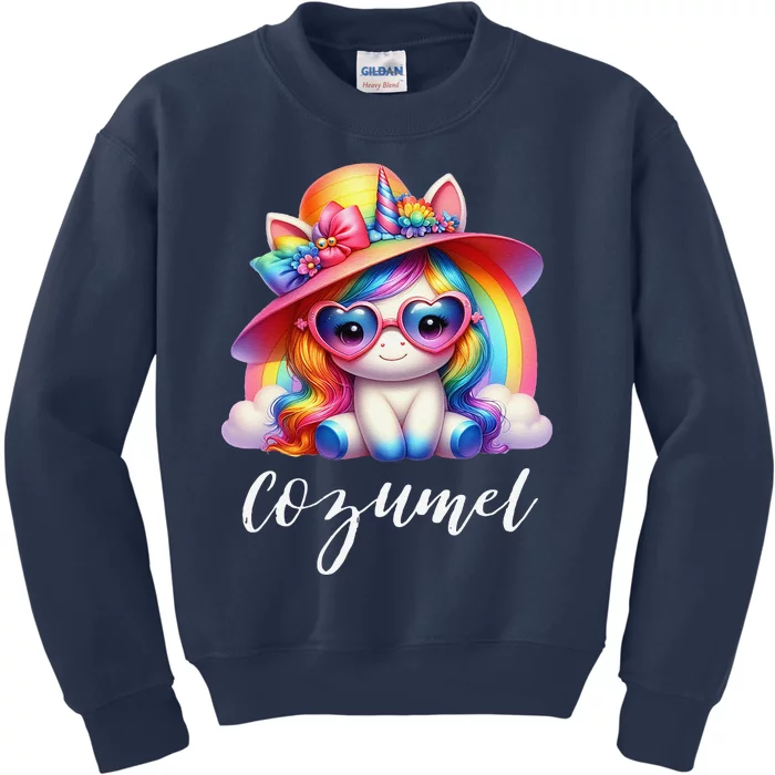 Cozumel Mexico Unicorn Vacation Beach Trip Girl Kids Sweatshirt