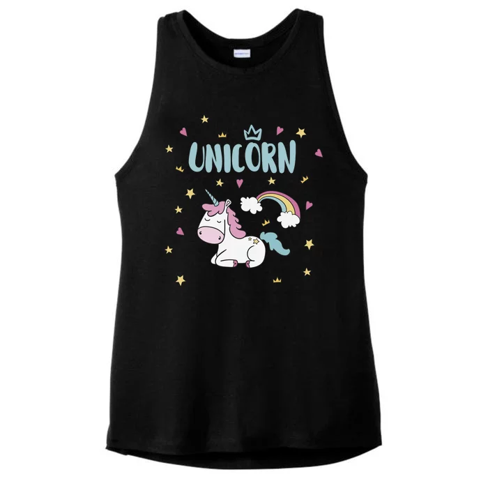 Cute Magical Unicorn Rainbow Ladies Tri-Blend Wicking Tank