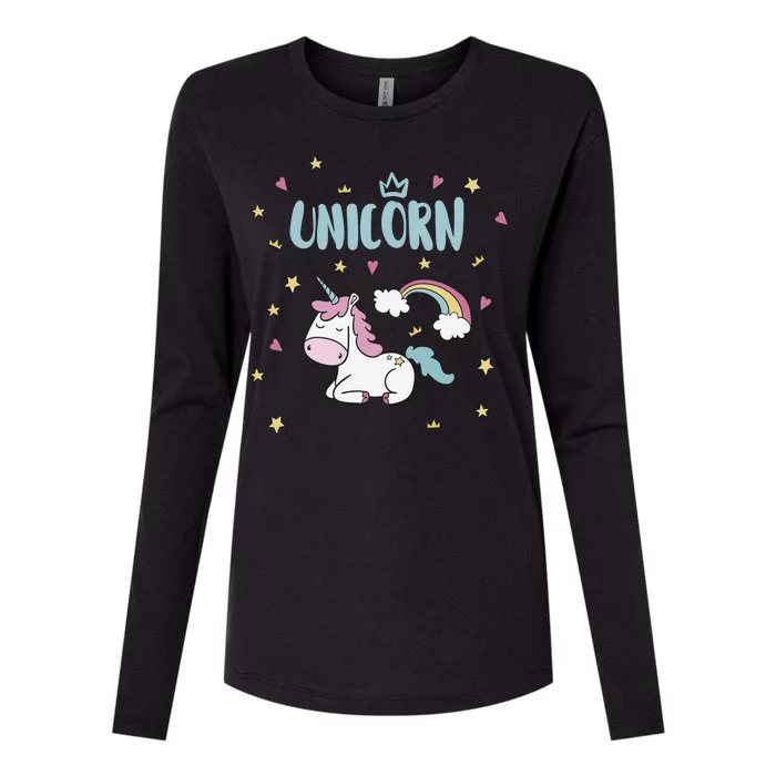 Cute Magical Unicorn Rainbow Womens Cotton Relaxed Long Sleeve T-Shirt