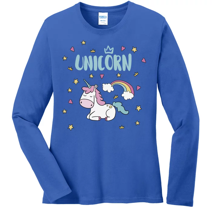 Cute Magical Unicorn Rainbow Ladies Long Sleeve Shirt