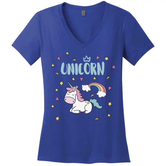 Cute Magical Unicorn Rainbow Women's V-Neck T-Shirt