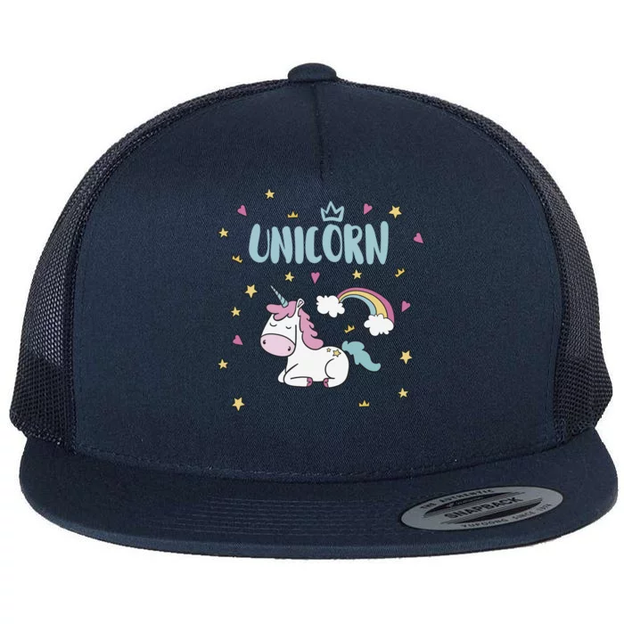 Cute Magical Unicorn Rainbow Flat Bill Trucker Hat