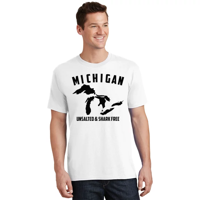 Cool Michigan Unsalted & Shark Free Funny Fishermen Gift T-Shirt