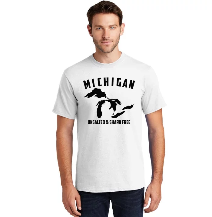 Cool Michigan Unsalted & Shark Free Funny Fishermen Gift Tall T-Shirt