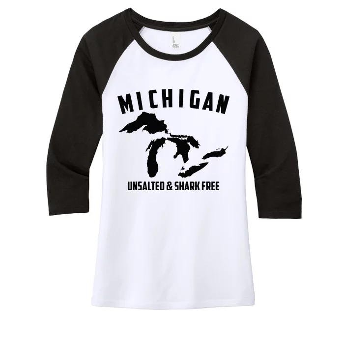 Cool Michigan Unsalted & Shark Free Funny Fishermen Gift Women's Tri-Blend 3/4-Sleeve Raglan Shirt