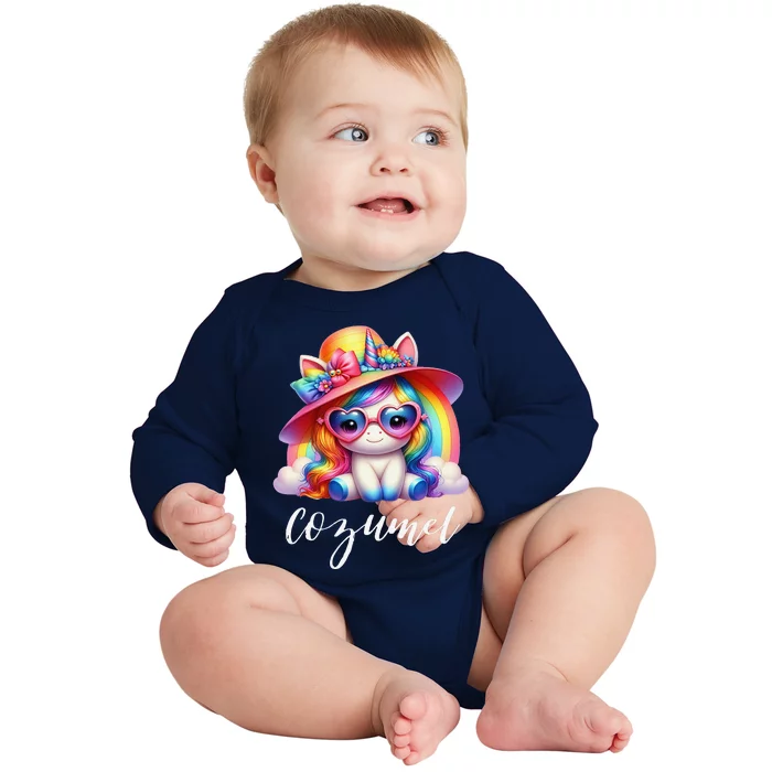 Cozumel Mexico Unicorn Vacation Beach Trip Girl Baby Long Sleeve Bodysuit