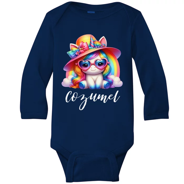 Cozumel Mexico Unicorn Vacation Beach Trip Girl Baby Long Sleeve Bodysuit