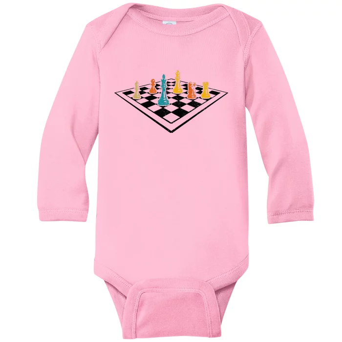 Chess Master Vintage Retro Club Chess Player Baby Long Sleeve Bodysuit