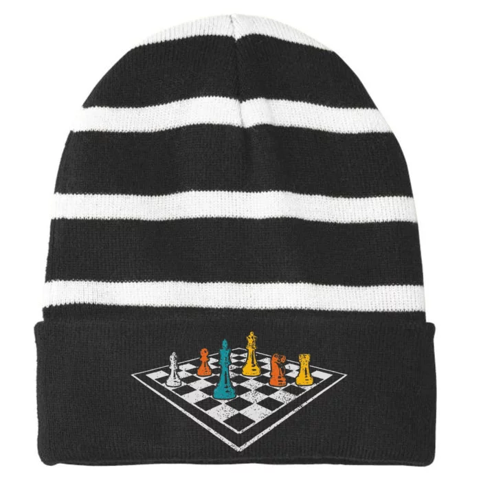 Chess Master Vintage Retro Club Chess Player Striped Beanie with Solid Band