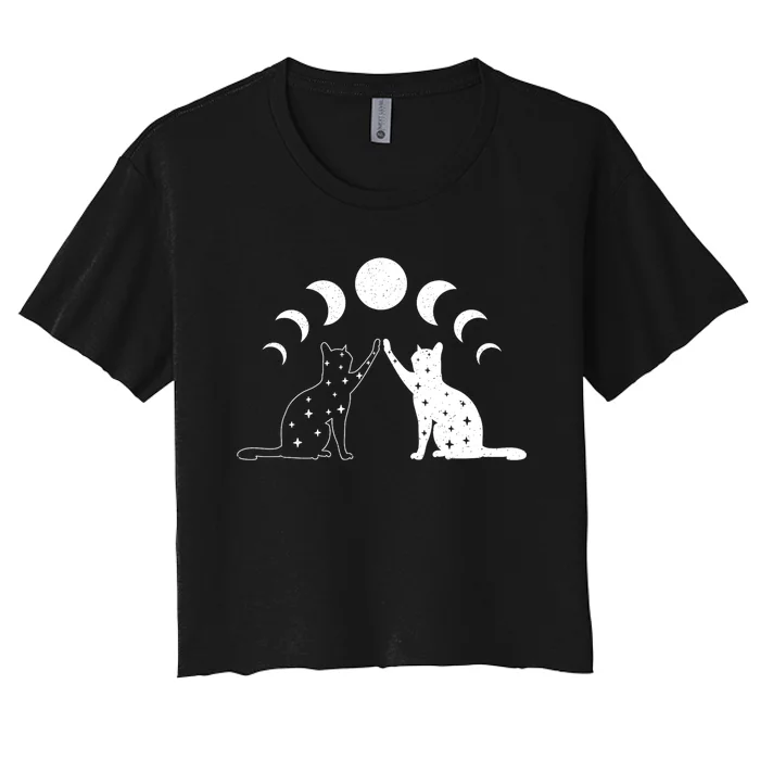 Cat Moon Vintage Witchy Cat Lovers And Celestial Enthusiasts Women's Crop Top Tee