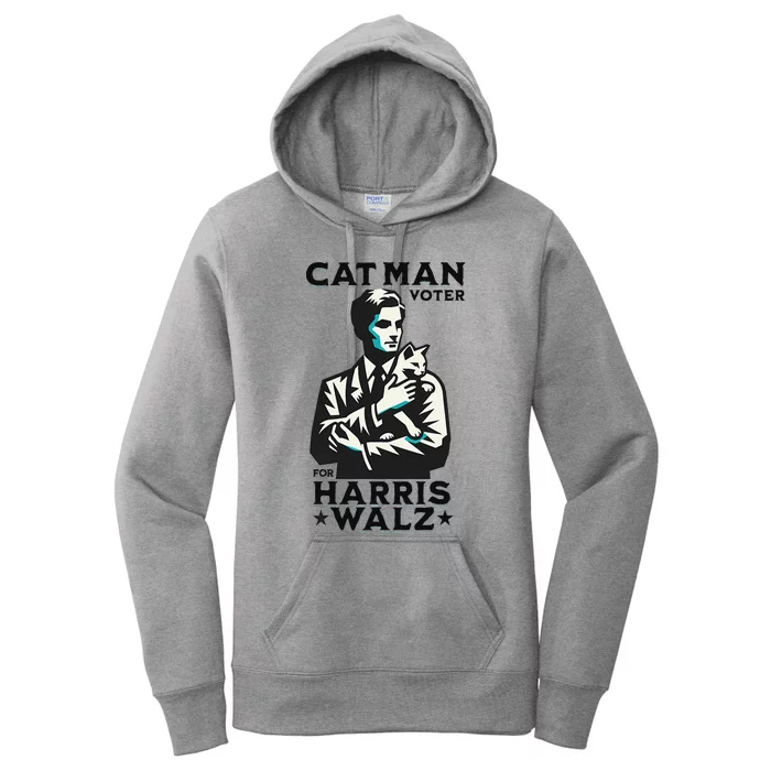 Cat Man Voter For Harris Walz Waltz Gift Women's Pullover Hoodie