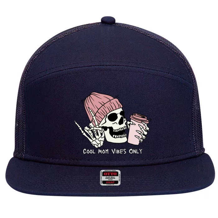 Cool Mom Vibes Only Skeleton Coffee Lover 7 Panel Mesh Trucker Snapback Hat