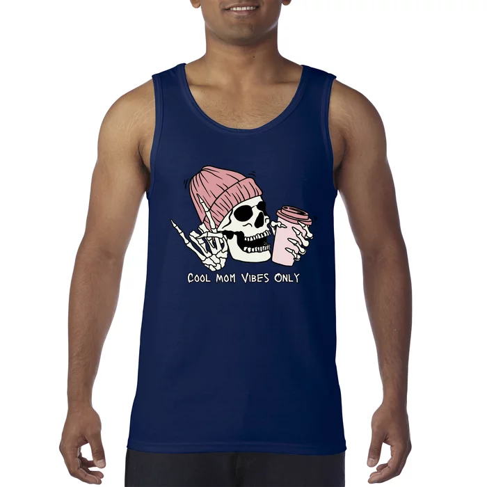 Cool Mom Vibes Only Skeleton Coffee Lover Tank Top