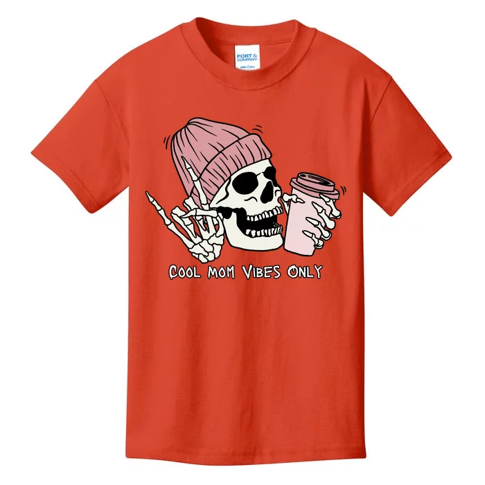 Cool Mom Vibes Only Skeleton Coffee Lover Kids T-Shirt