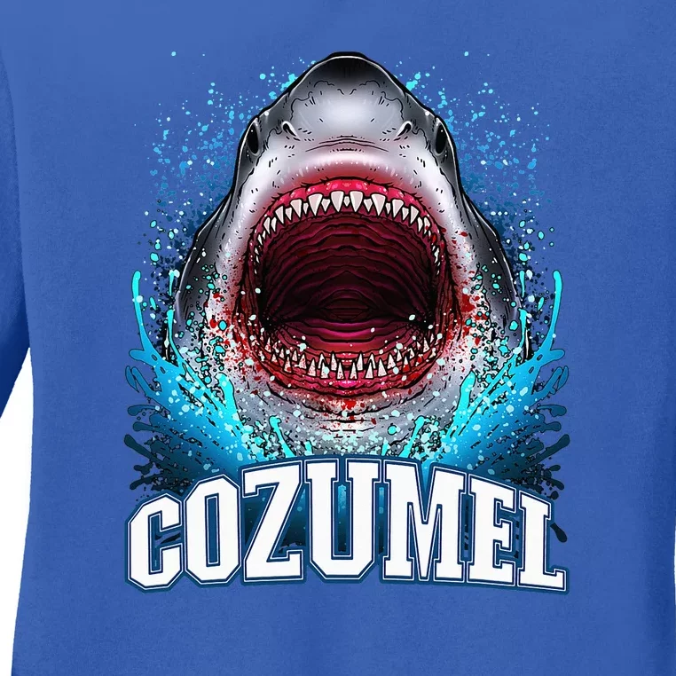 Cozumel Mexico Vacation Great White Shark Beach Cruise Trip Ladies Long Sleeve Shirt