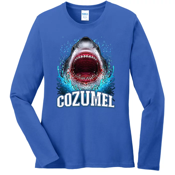 Cozumel Mexico Vacation Great White Shark Beach Cruise Trip Ladies Long Sleeve Shirt