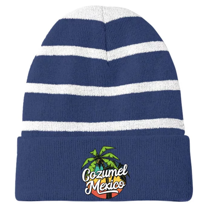 Cozumel Mexico Vacation Striped Beanie with Solid Band