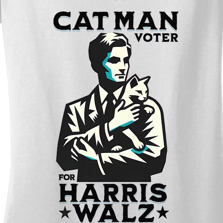 Cat Man Voter For Harris Walz Waltz Women's V-Neck T-Shirt