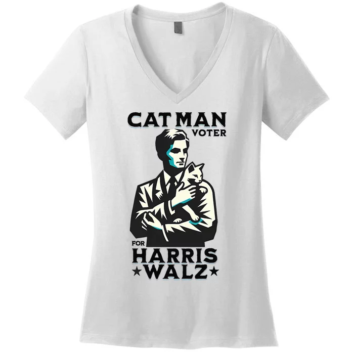 Cat Man Voter For Harris Walz Waltz Women's V-Neck T-Shirt