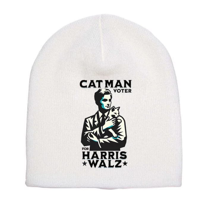 Cat Man Voter For Harris Walz Waltz Short Acrylic Beanie