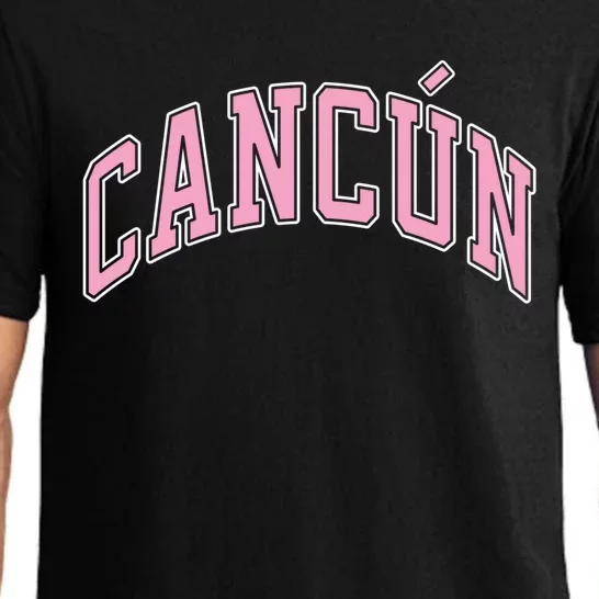 Cancun Mexico Varsity Style Pink Text Funny Gift Pajama Set