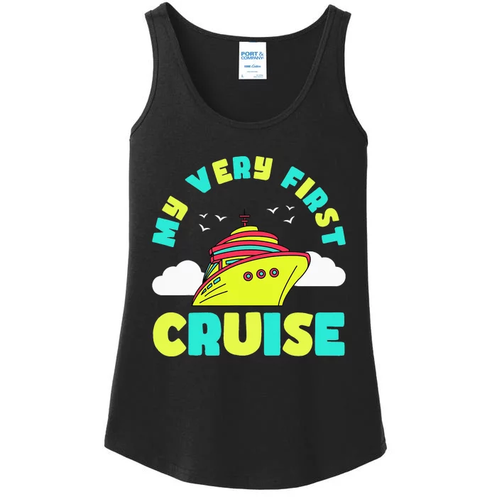 Cute My Very First Cruise Sailing Travel funny vacation Ladies Essential Tank