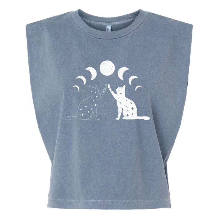 Cat Moon Vintage Witchy Cat Lovers And Celestial Enthusiasts Garment-Dyed Women's Muscle Tee