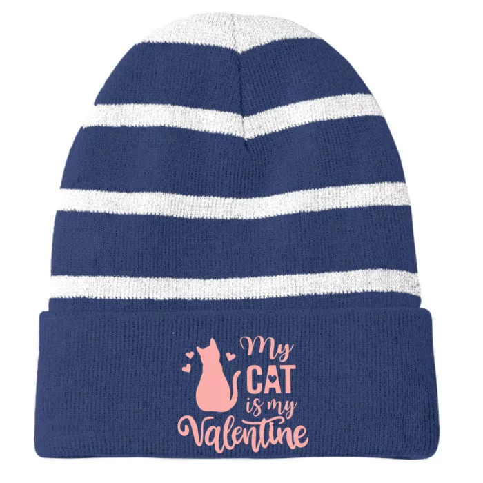 Cute Meow Valentine's Day Wo Love My Cat Is My Valentine Striped Beanie with Solid Band