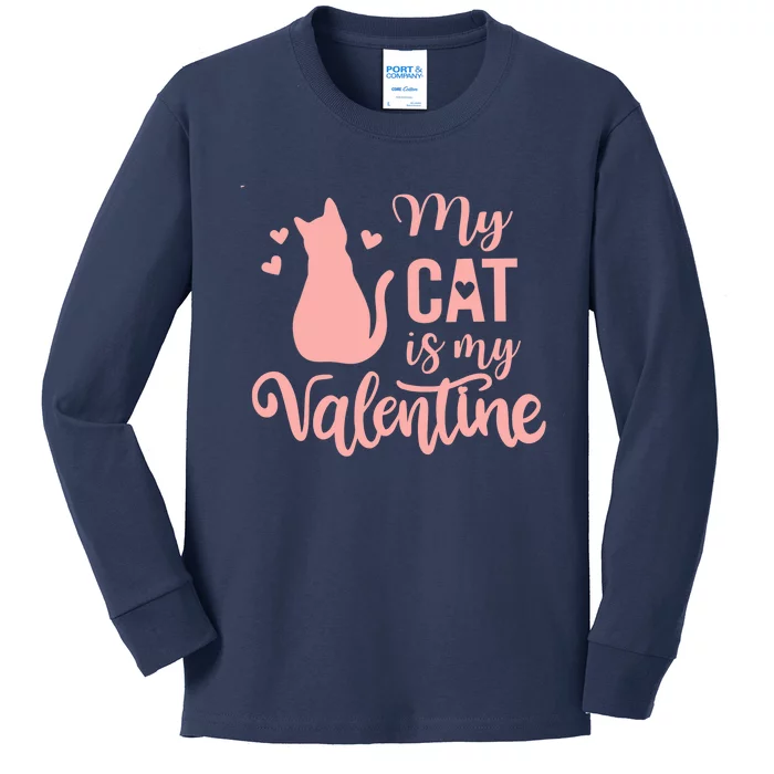 Cute Meow Valentine's Day Wo Love My Cat Is My Valentine Kids Long Sleeve Shirt