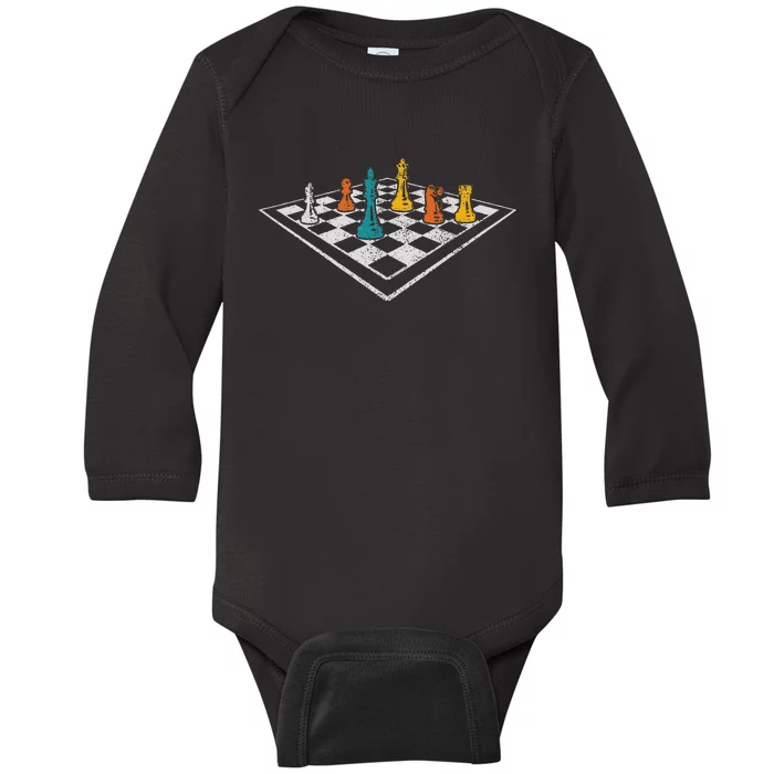 Chess Master Vintage Retro Club Chess Player Baby Long Sleeve Bodysuit