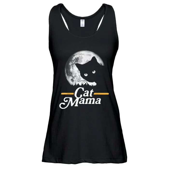 Cat Mama Vintage Eighties Style Cat Retro Full Moon Ladies Essential Flowy Tank