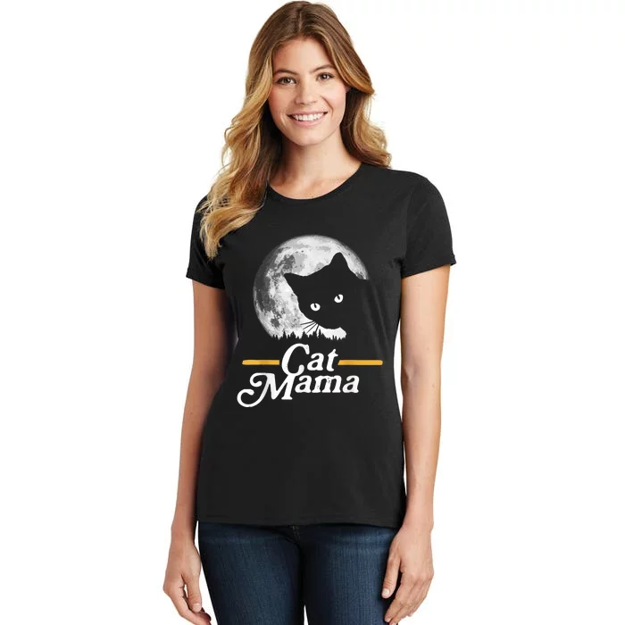 Cat Mama Vintage Eighties Style Cat Retro Full Moon Women's T-Shirt