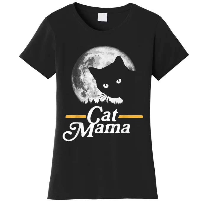 Cat Mama Vintage Eighties Style Cat Retro Full Moon Women's T-Shirt