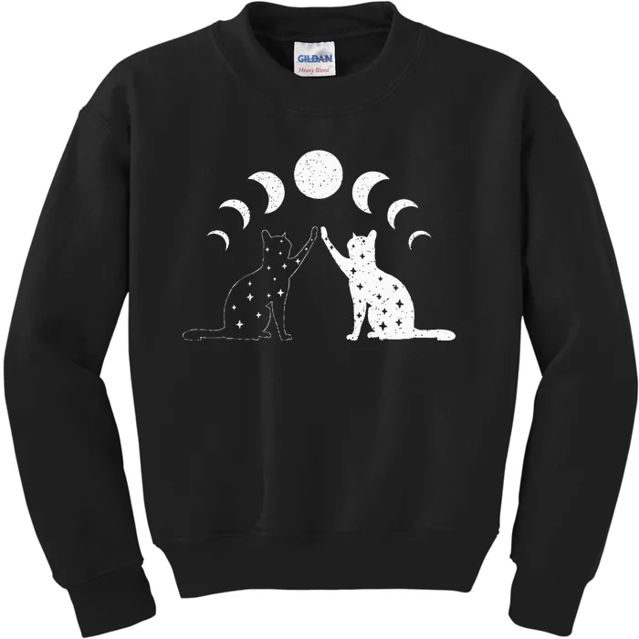 Cat Moon Vintage Witchy Cat Lovers And Celestial Enthusiasts Kids Sweatshirt