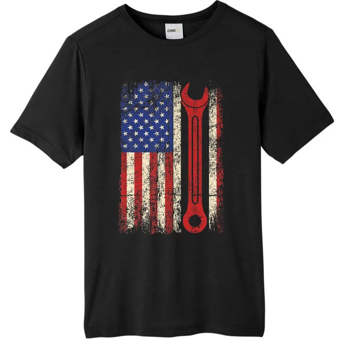 Car Mechanic Wrench Workshop Tools Us American Flag ChromaSoft Performance T-Shirt