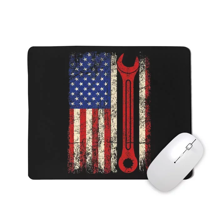 Car Mechanic Wrench Workshop Tools Us American Flag Mousepad