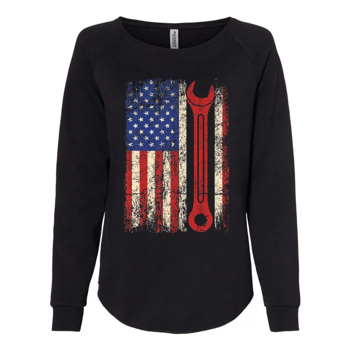 Car Mechanic Wrench Workshop Tools Us American Flag Womens California Wash Sweatshirt