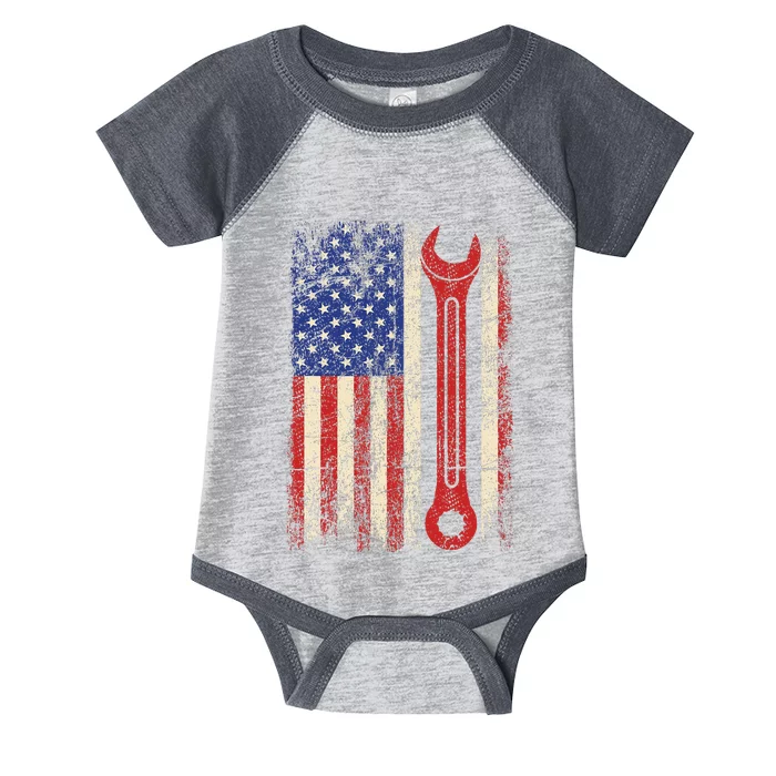 Car Mechanic Wrench Workshop Tools Us American Flag Infant Baby Jersey Bodysuit