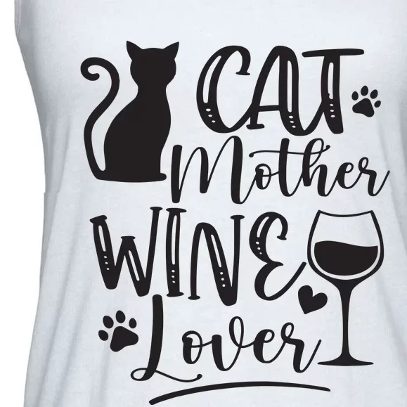 Cat Mother Wine Lover Cat Mom Cat Lady Wine Lover Drinker Ladies Essential Flowy Tank