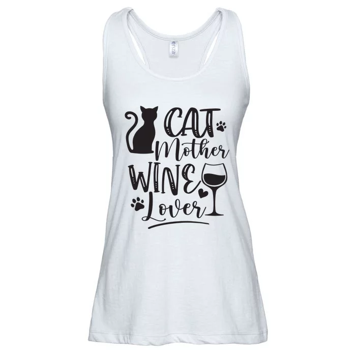 Cat Mother Wine Lover Cat Mom Cat Lady Wine Lover Drinker Ladies Essential Flowy Tank