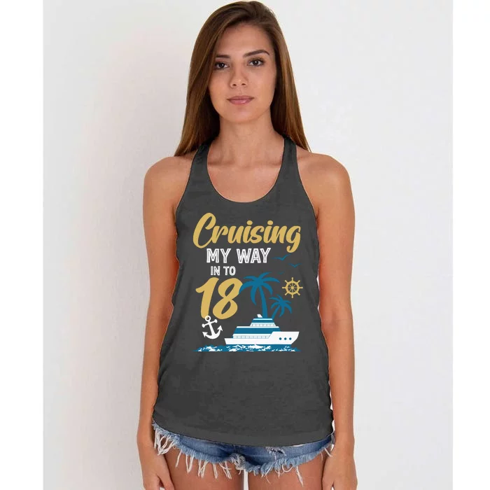 Cruising My Way Into 18th Birthday Cruise 18 Years Old Women's Knotted Racerback Tank